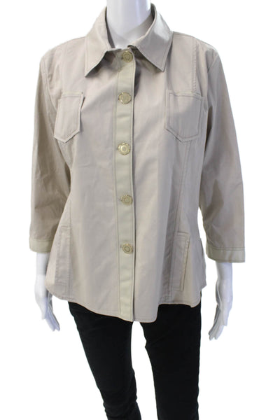 Carolina Herrera Womens Military Jacket Beige Cotton 3/4 Sleeve Size 14