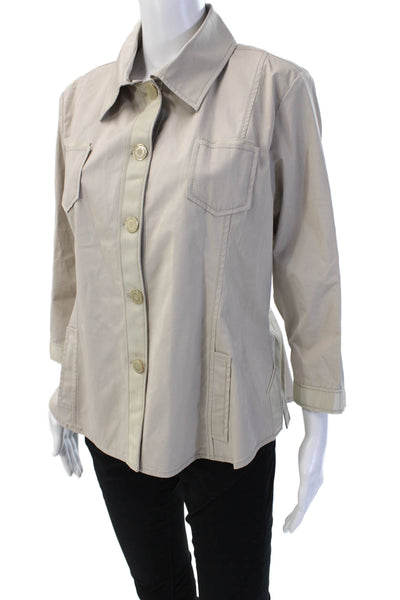 Carolina Herrera Womens Military Jacket Beige Cotton 3/4 Sleeve Size 14