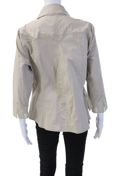 Carolina Herrera Womens Military Jacket Beige Cotton 3/4 Sleeve Size 14