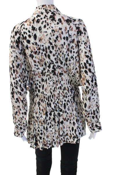 Cindi Gindi Women Leopard Collared Tunic Long Sleeve Button Up Beige Size L
