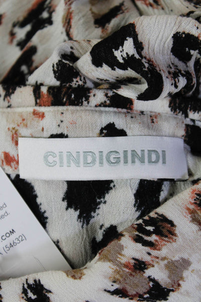 Cindi Gindi Women Leopard Collared Tunic Long Sleeve Button Up Beige Size L
