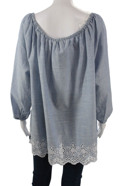 NYDJ Women Tunic Light Blue Round Neck 3/4 Sleeve Drawstring Size 1X