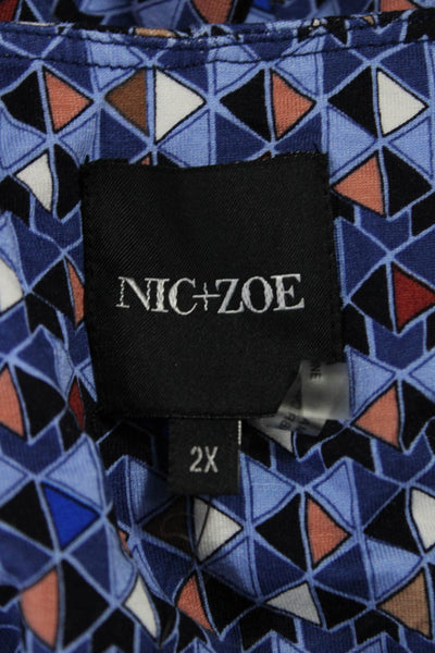 Nic + Zoe Women Sheath Tank Dress Blue Aztec V-Neck Sleeveless Size 2X