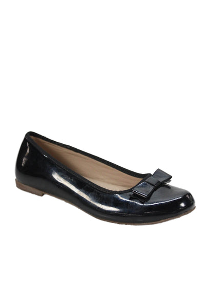 Elephantito Womens Patent Leather Bow Detail Dress Flats Black Size 13