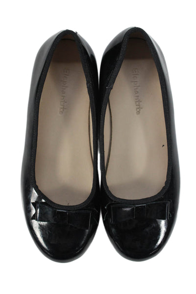 Elephantito Womens Patent Leather Bow Detail Dress Flats Black Size 13