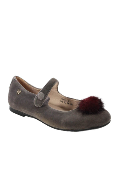 Venettini Girls Ankle Strap Dress Mary Jane Ballet Flats Gray Size 11.5