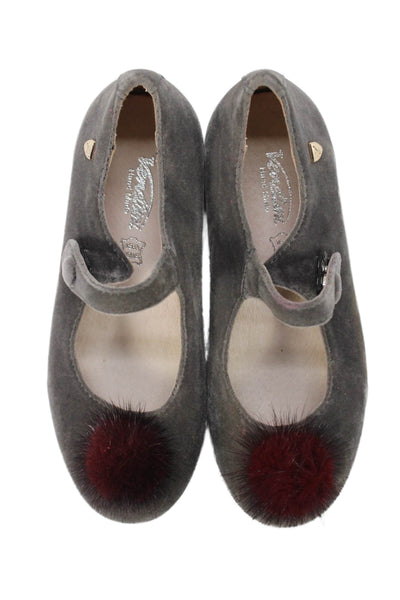 Venettini Girls Ankle Strap Dress Mary Jane Ballet Flats Gray Size 11.5