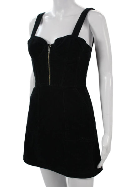 Alice + Olivia Womens Mini Overall Dress Black Zip Knee Length Size 0