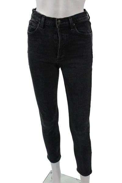 Agolde Women Ankle Skinny Black Jeans High Rise Button Size 25