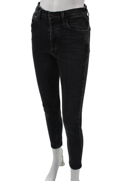 Agolde Women Ankle Skinny Black Jeans High Rise Button Size 25