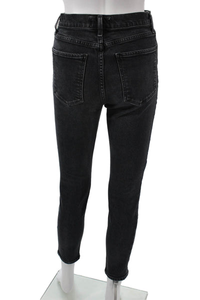 Agolde Women Ankle Skinny Black Jeans High Rise Button Size 25