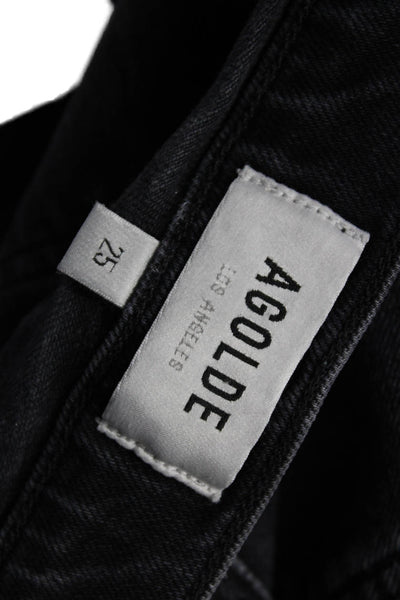 Agolde Women Ankle Skinny Black Jeans High Rise Button Size 25