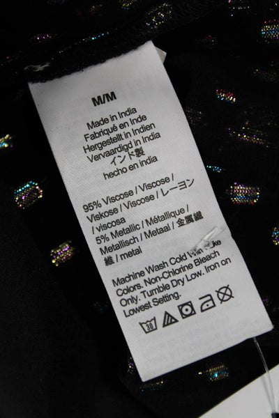 J Crew Womens Black Metallic Button Up Blouse Long Sleeve High Neck Size M