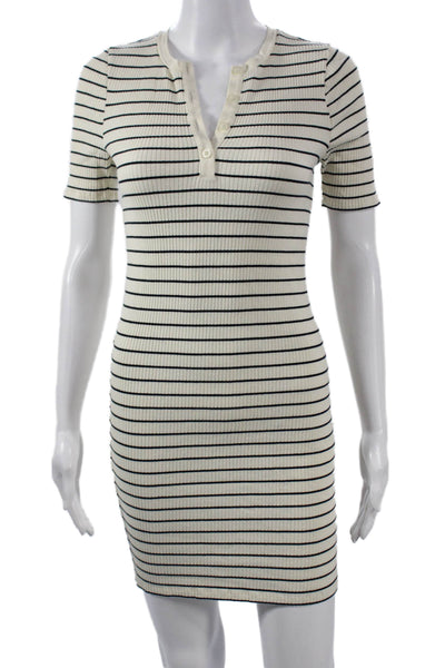 Kule Women Striped V Neck Bodycon T Shirt Dress Beige Organic Cotton Size S