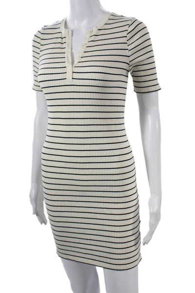 Kule Women Striped V Neck Bodycon T Shirt Dress Beige Organic Cotton Size S