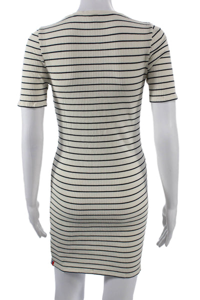 Kule Women Striped V Neck Bodycon T Shirt Dress Beige Organic Cotton Size S