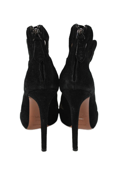 Alaia Womens Suede Peep Toe High Heel Ankle Boots Black Size 37.5 7.5