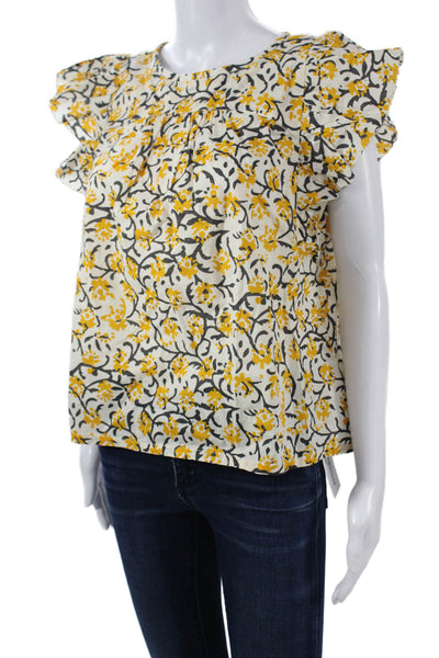 Lilla P Women 100% Cashmere White Floral Round Neck Short Sleeve Blouse Size S