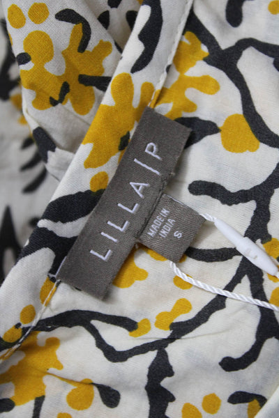 Lilla P Women 100% Cashmere White Floral Round Neck Short Sleeve Blouse Size S