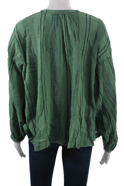Sundry Women Striped Cotton Button Up Blouse Long Sleeve Boho Size 1
