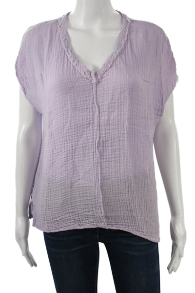 Michael Stars Women Basic Purple V-Neck Cotton Short Sleeve Blouse Size S