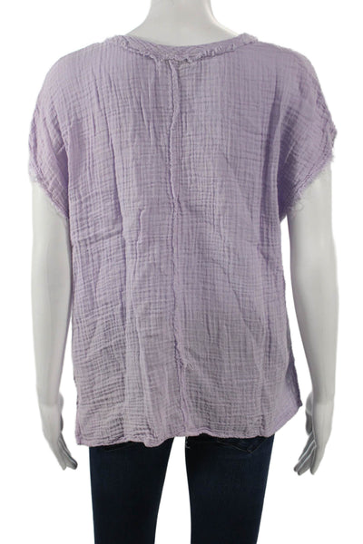 Michael Stars Women Basic Purple V-Neck Cotton Short Sleeve Blouse Size S