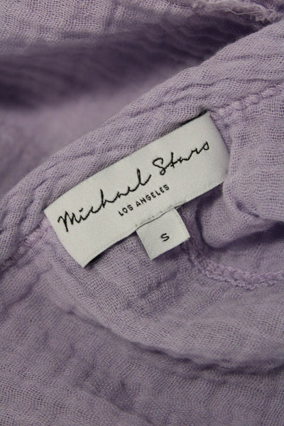 Michael Stars Women Basic Purple V-Neck Cotton Short Sleeve Blouse Size S