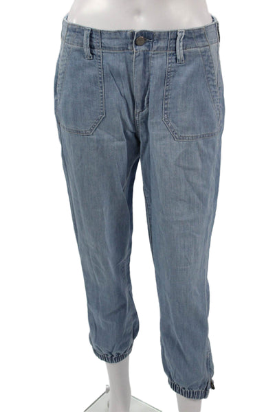 Paige Women Cropped Jogger Pants Light Blue Button Fly Size 27