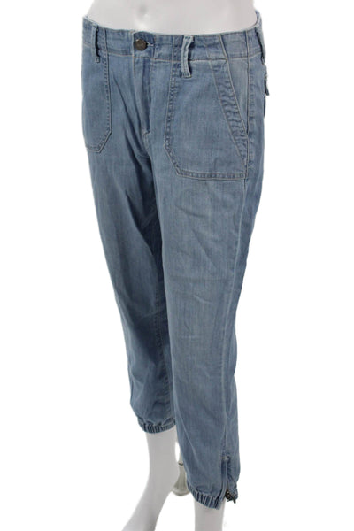 Paige Women Cropped Jogger Pants Light Blue Button Fly Size 27