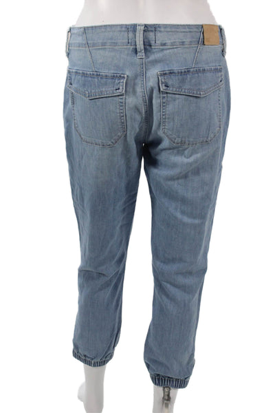 Paige Women Cropped Jogger Pants Light Blue Button Fly Size 27