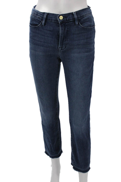 Frame Denim Women Ankle Cropped Straight Jeans Dark Blue High Rise Size 27