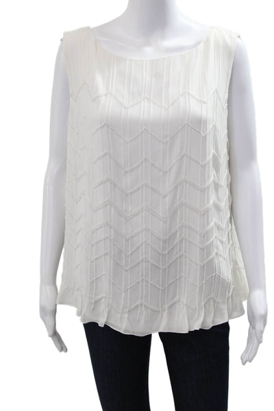 Kay Unger Womens White Silk Sleeveless Round Neck Blouse Zip Size 20