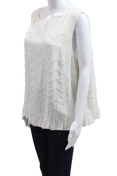 Kay Unger Womens White Silk Sleeveless Round Neck Blouse Zip Size 20