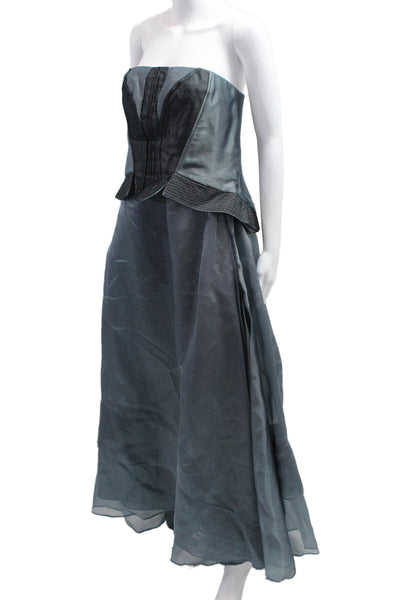 Carolina Herrera Women Ball Gown Dark Gray Sleeveless Long Silk Blend Size 16