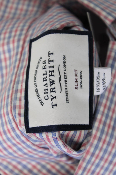 Charles Tyrwhitt Mens Point Collar Blue Check Dress Shirt 100% Cotton Size 16.5