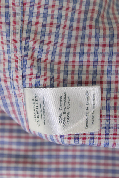 Charles Tyrwhitt Mens Point Collar Blue Check Dress Shirt 100% Cotton Size 16.5