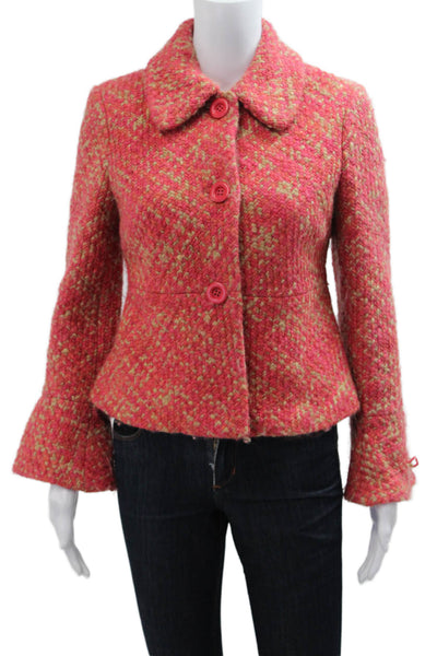 Elevenses Anthropologie Women Pink Herringbone Wool Blend Jacket Size 6