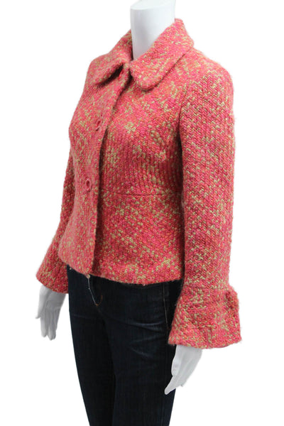 Elevenses Anthropologie Women Pink Herringbone Wool Blend Jacket Size 6