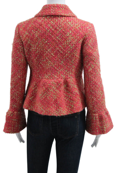 Elevenses Anthropologie Women Pink Herringbone Wool Blend Jacket Size 6