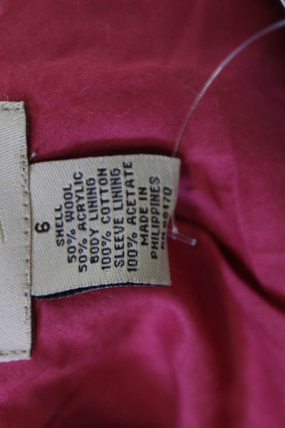 Elevenses Anthropologie Women Pink Herringbone Wool Blend Jacket Size 6
