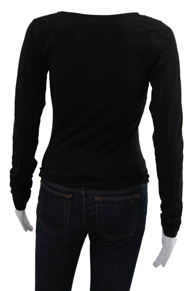 Good American Womens Black Basic Long Sleeve T Shirt Round Neck Cotton Size S
