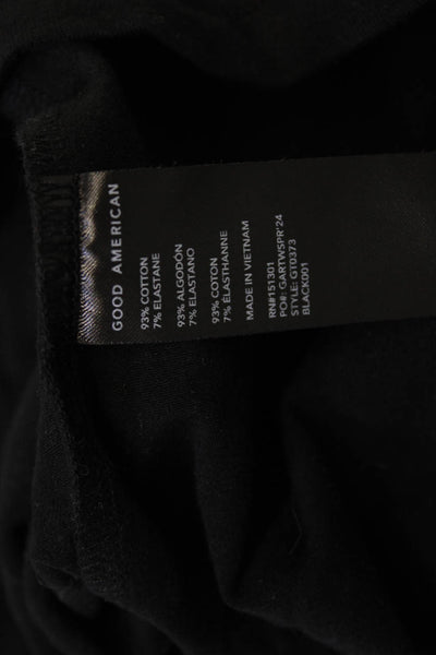 Good American Womens Black Basic Long Sleeve T Shirt Round Neck Cotton Size S