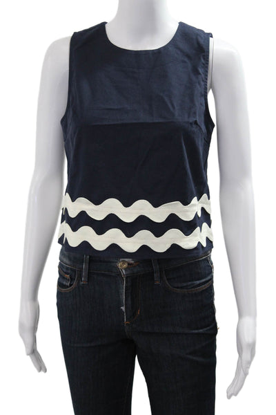 Pinch Women Cropped Tank Dark Blue Linen Cotton Round Neck Size S