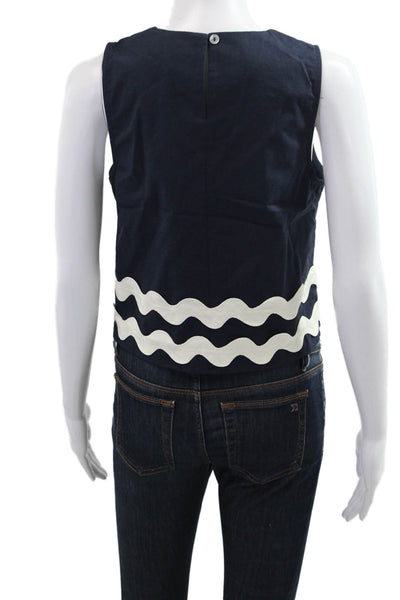 Pinch Women Cropped Tank Dark Blue Linen Cotton Round Neck Size S