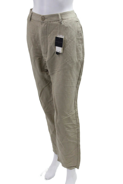 Magaschoni Womens Beige Linen Viscose Chinos Khakis Button Pants Size 34