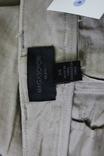 Magaschoni Womens Beige Linen Viscose Chinos Khakis Button Pants Size 34