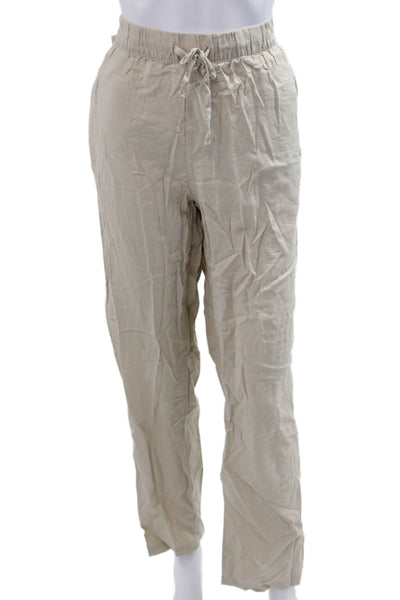 Magaschoni Women Beige Linen Viscose Drawstring Jogger Pants Size L