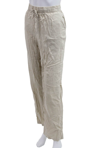 Magaschoni Women Beige Linen Viscose Drawstring Jogger Pants Size L