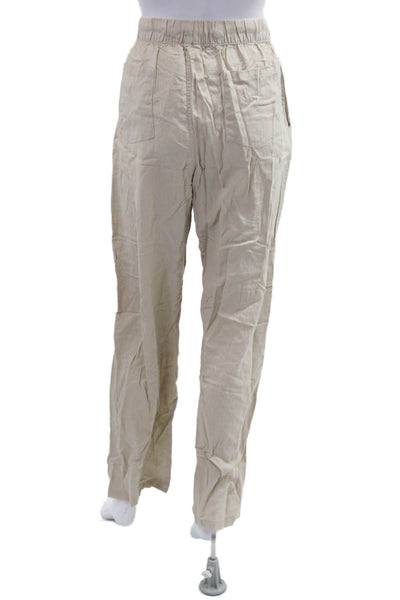Magaschoni Women Beige Linen Viscose Drawstring Jogger Pants Size L