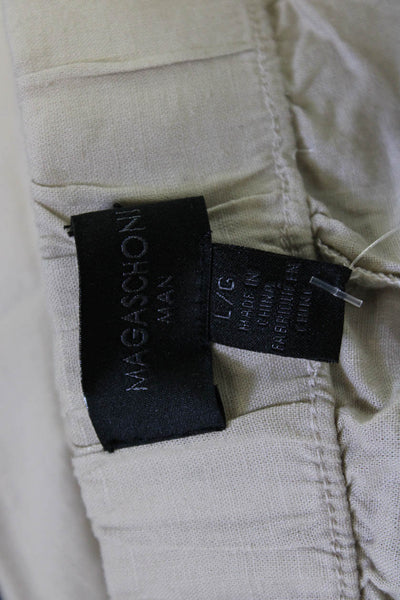 Magaschoni Women Beige Linen Viscose Drawstring Jogger Pants Size L